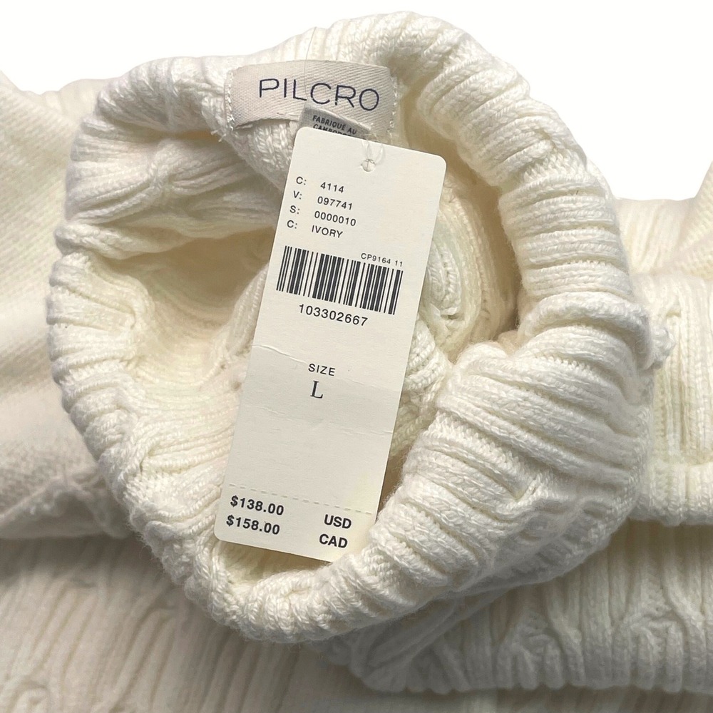 NWT Pilcro Anthropologie Cable Knit Long Swing Sweater Mock Neck Ivory L $138 - Picture 7 of 11